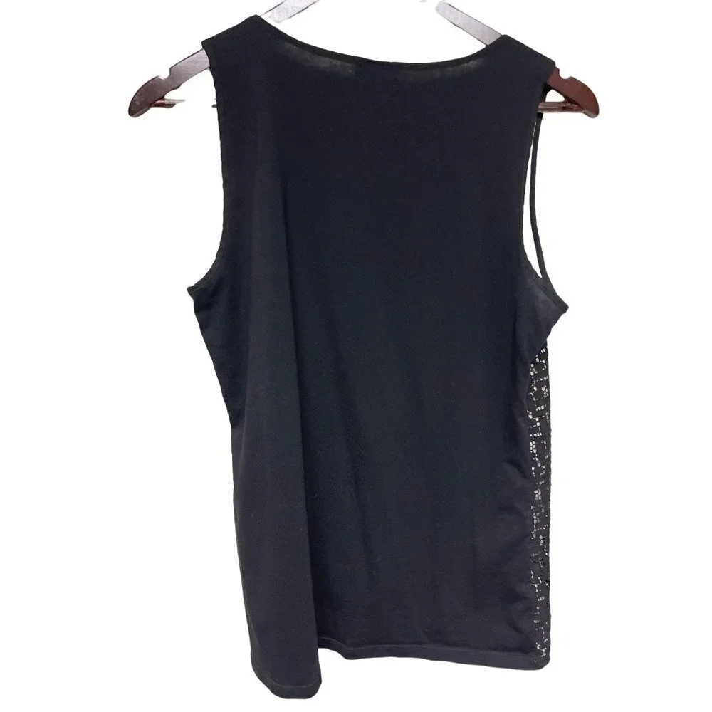Ann Taylor Black Crochet Overlay Sleeveless Tank Top Shirt Women's Size Medium - Picture 5 of 7